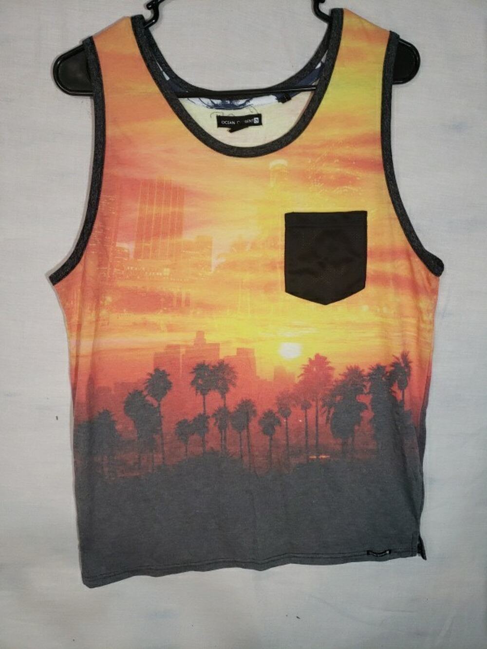 OCEAN CURRENT Tank Top Mens M Palm Trees Sunset Summer Beach R310